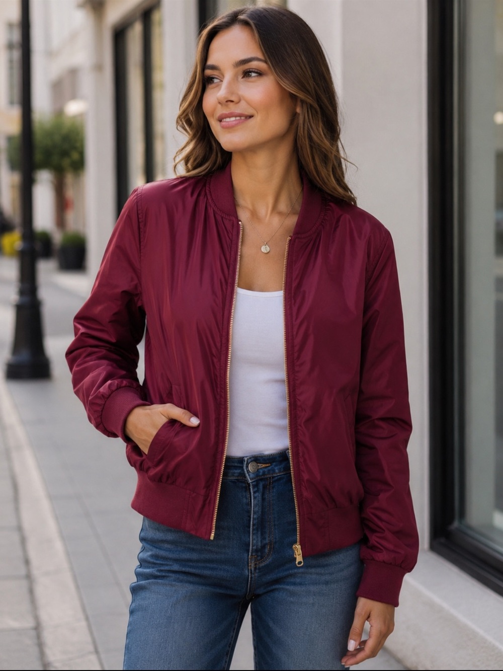 New- Love Tree crop zip up bomber jacket with elastic waist & wrist w 3 pockets